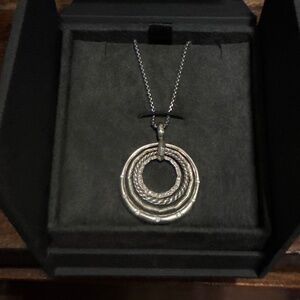 David Yurman Sterling Silver Diamond Triple-Circle Pendant Necklace — Adjustable